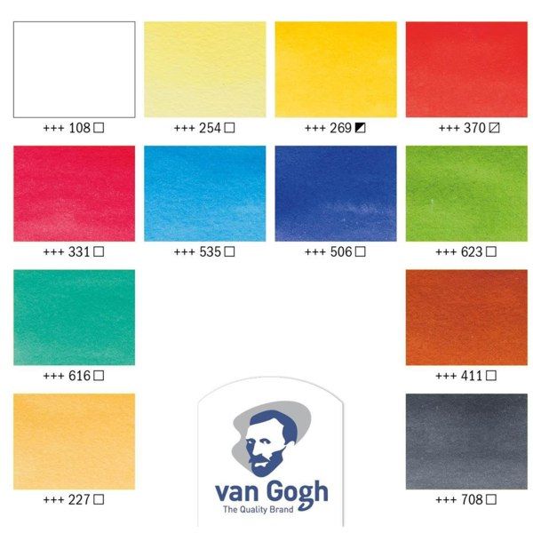 Набор акварельных красок Van Gogh Pocket box, 12 цв. в кюветах+кисть, пласт.пенал, Royal Talens - фото 3