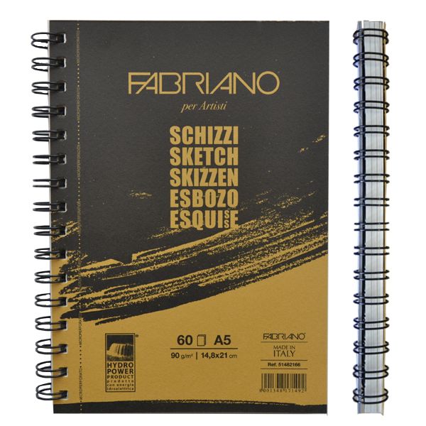 Альбом для эскизов Fabriano Schizzi Sketch A5 (14,8х21см), на спирали, 90г/м2, 60 л.