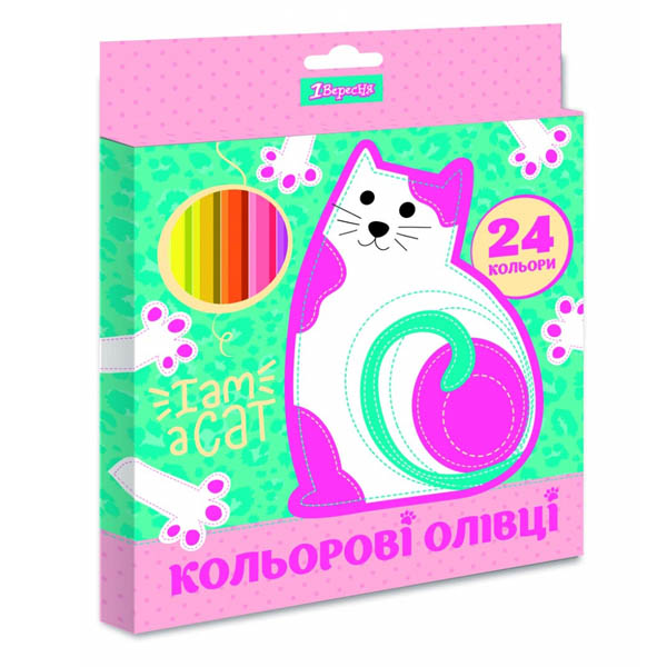 Набор разноцветных карандашей «I am a cat» 1 Вересня, пласт. корпус, 24 шт/уп.