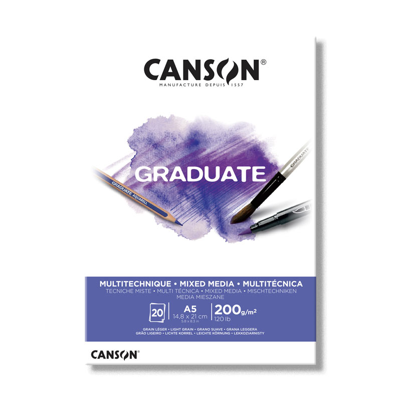 Canson Блок бумаги для разных техник Graduate Mix Media White, 200 гр, А5, 14,8х21см. 20л