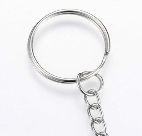 Кольцо с цепочкой для ключей 24x2мм, Платина (20 шт, 20)