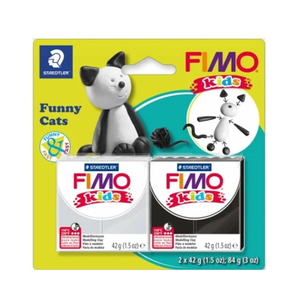 Набор для лепки из полимерной глины FIMO Kids "Смешной котик", 2 цв.*42 гр. - фото 1
