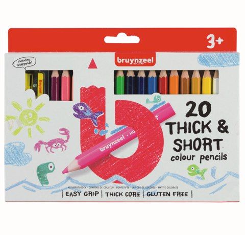 Набор детских цветных карандашей Bruynzeel 20 цветов: толстые, короткие+точилка