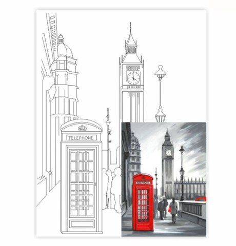 Полотно на картоні з контуром Міста «Лондон», 30х40см, бавовна, акрил, ROSA START  - фото 1