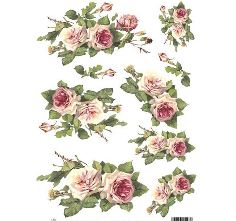Рисовий папір «Блідо - рожеві троянди» А4 