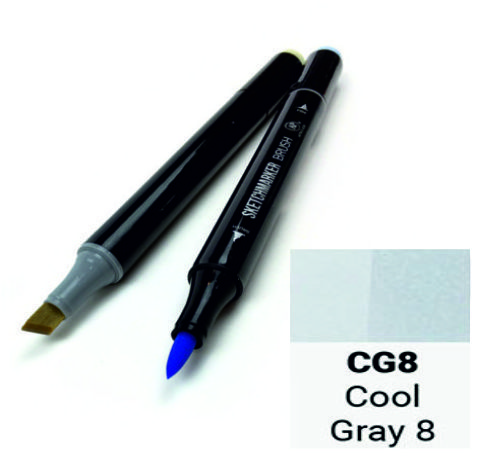 Маркер SKETCHMARKER BRUSH, цвет ПРОХЛАДНЫЙ СЕРЫЙ 8 (Cool Gray 8) 2 пера: долото и мягкое, SMB-CG08