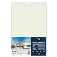 Бумага для акварели, пакет, А4 (21*29,7см), 220г/м2, 10л, Среднее зерно, ROSA Studio
