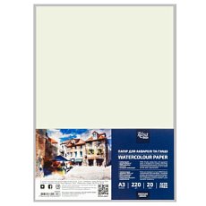Бумага для акварели, пакет, А3 (29,7*42см), 220г/м2, 20л, Среднее зерно, ROSA Studio