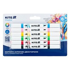 Маркеры акриловые двусторонние, 6шт Kite Creative