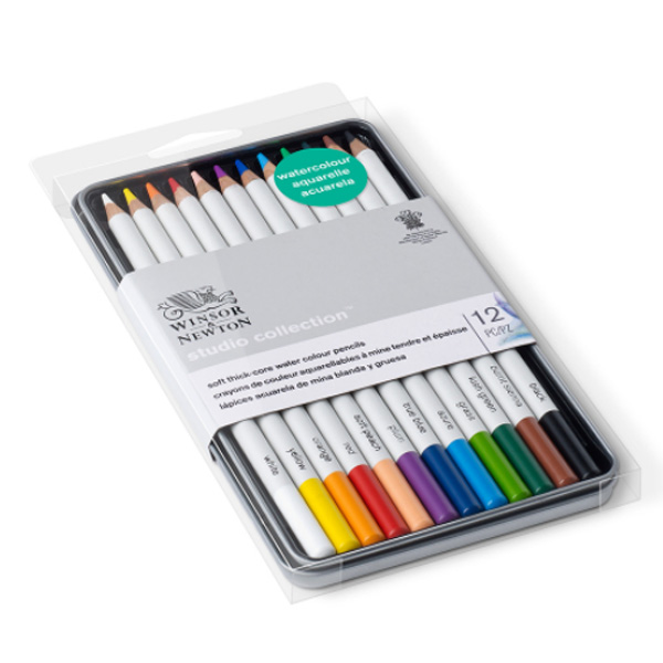 Winsor набор акварельных карандашей, мет. пенал Watercolour pensil tin, 12 шт - фото 1