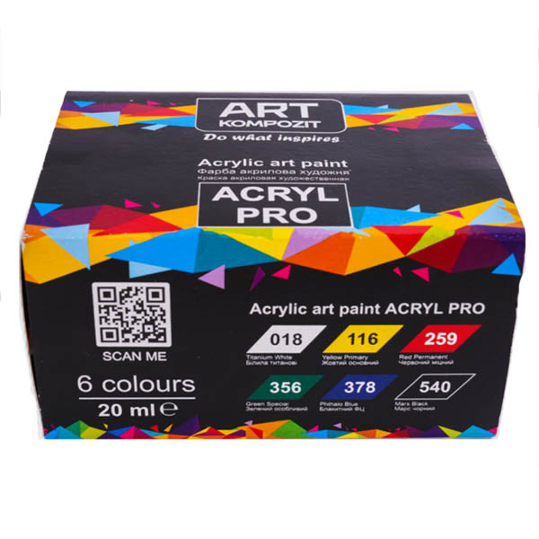 Набор художественных акриловых красок Acryl PRO ART Kompozit, 6x20 ml - фото 1