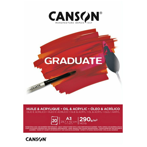 Canson блок бумаги для акрила/масла Graduate, 290 г/м2, А3, 29,7х42 см. 20 листов