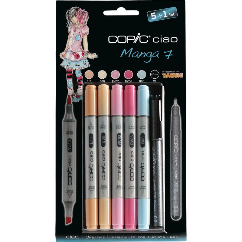 Copic набор маркеров Ciao Set 5+1 Manga 7, цвета для девочек+лайнер