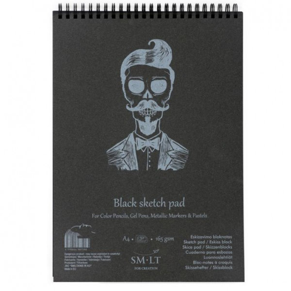 Альбом для рисунка на спирали AUTHENTIC (black) А3, 165 г/м2, 30л, черная бумага, SMILTAINIS